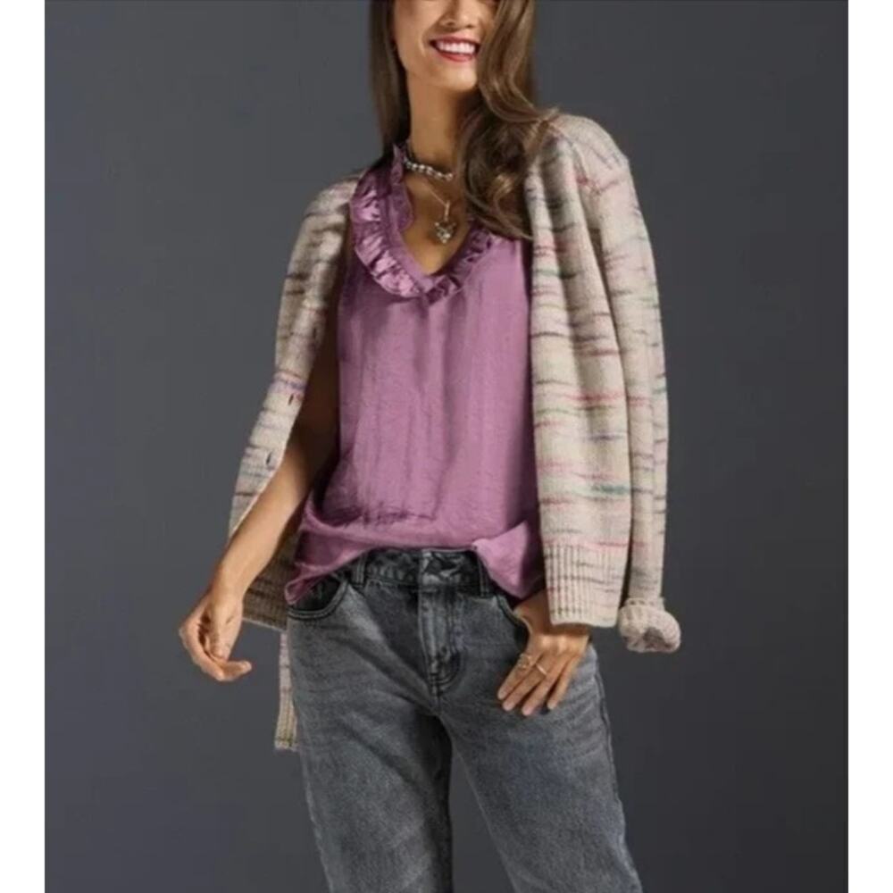 CAbi #4357 Women's Purple Sleeveless V-Neckline Tally Top Size Large